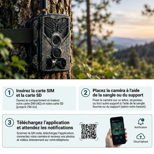 Caméra de chasse 4G+ SIM, écran de contrôle